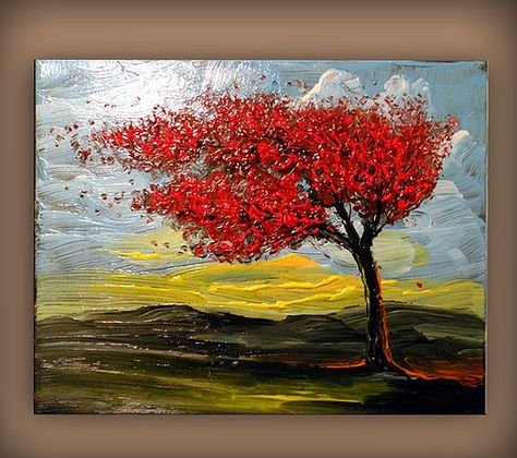 Seasons Change Seasons Changing Art, Wind Painting, Seasons Changing, Painting Abstract Landscape, Painting Texture, Painting Palette, Palette Knife Painting, Knife Painting, Red Tree