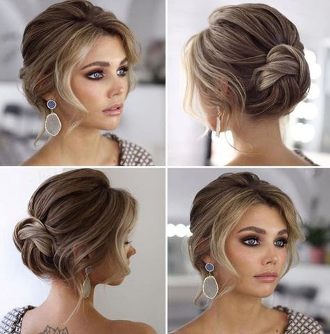 Knotted Bun, Neck Length Hair, Updos For Short Hair, Medium Length Updo, Short Hair Bun, Guest Hair, Mother Of The Bride Hair, Bun Updo, Chin Length Hair