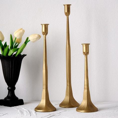 Denique Iron Taper Candle Holder Set of 3, Gold Candlestick Holders Decorative Candle Stand, Tapered Candle Holders Tall Set for Wedding, Dining Table, Home Decoration (Gold) Southern Christmas Decor, Southern Christmas Decorations, Southern Living Rooms, Tapered Candle Holders, Wedding Dining Table, Black Candlestick Holders, Gold Candlestick Holders, Wedding Dining, Tapered Candle