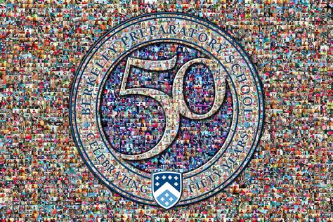 School 50th Anniversary Logo Photo Mosaic designed by Picture Mosaics Design Team 50 Years School Anniversary, 150 Years School Celebration, 125th Anniversary Celebration, School 50th Anniversary Ideas, 100 Year School Anniversary, School Anniversary Ideas, School Anniversary Celebration Ideas, Photo Mosaic Design, Company Anniversary Ideas