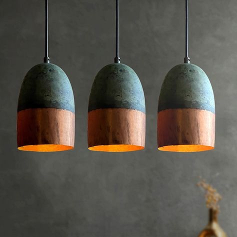 Teal Patina Copper Lighting - Etsy Southwest Lighting Fixtures, Over Island Pendant Lights, Craftsman Pendant Lighting, Copper Outdoor Lighting, Copper Ceiling Lights, Copper Light Fixture, Cement Pendant Light, Farmhouse Light, Pendant Light Set