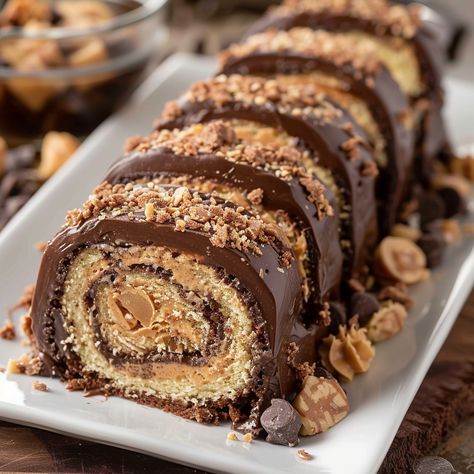 Peanut Butter Cup Cake Roll Peanut Butter Roll Cake, Reeces Peanut Butter Cup Roll Cake, Peanut Butter Cup Roll Cake, Reese Peanut Butter Cup Roll Cake, Peanut Butter Cupcake Roll, Reese’s Peanut Butter Desserts, Peanut Butter Swiss Roll, Tootsie Roll Cake, Italian Cream Cake Roll