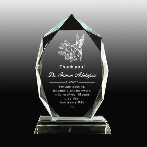 Personalized Glass Award employee Retirement Appreciation - Etsy UK Glass Awards Trophy, Plaque Of Appreciation Design, Crystal Awards Trophy, Trophy Design Ideas Award, Glass Plaque Design, Trophy Design Ideas, Award Plaque Design, Award Trophy Design, Graduation Trophy