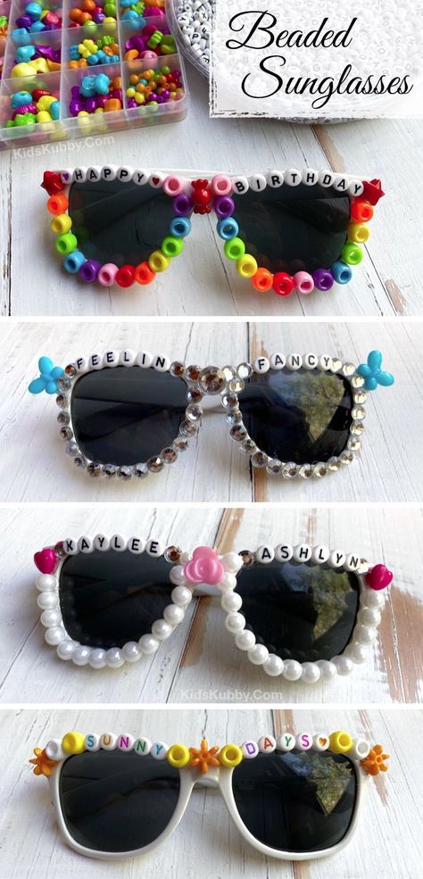 Summer Crafts For Teenagers, Summer Ideas For Teenagers Friends, Crafts To Do In The Summer, Party Glasses Aesthetic, Cute Crafts With Friends, Summer Diys For Teens, Fun Summer Ideas At Home, Bead Glasses Diy, Diy Sunglasses With Beads