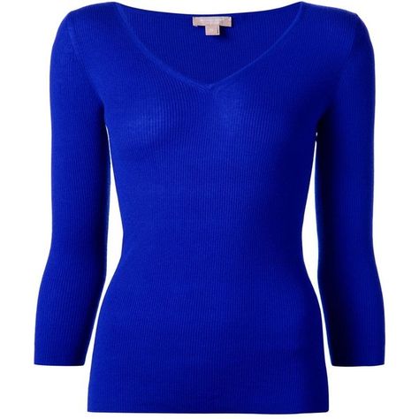 Michael Kors Ribbed v-Neck Sweater ($595) ❤ liked on Polyvore featuring tops, sweaters, blue, vneck tops, vneck sweater, michael kors tops, ribbed sweater and blue top Blue V Neck Sweater, Blue Cashmere Sweater, Sweaters Blue, Rib Sweater, Blue V, Blue Sweater, Ribbed Top, Blue Top, Ribbed Sweater