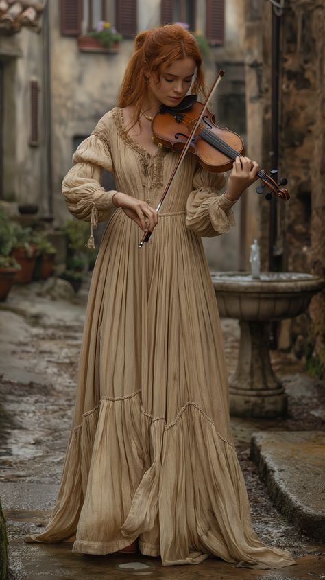 Melody of the Past: A Violinist in Vintage Attire Violinist Photoshoot, Violin Pose, Violinist Aesthetic, Violin Photoshoot, Violin Senior Pictures, Wanderer Aesthetic, Violinist Photography, Violin Pics, 1800s Women