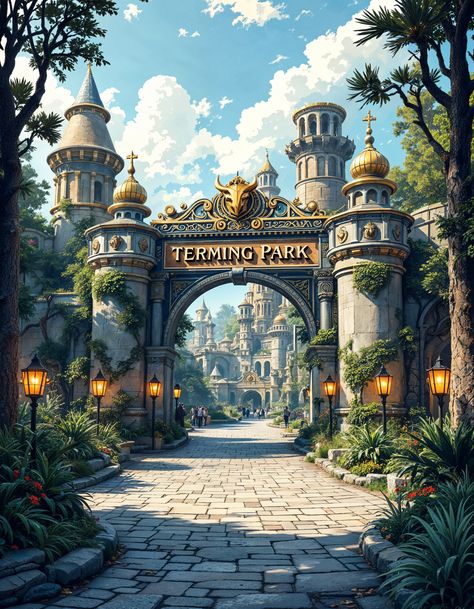 Theme Park Entrance Design, Theme Park Tycoon 2 Entrance Ideas, Planet Coaster Entrance, Theme Park Entrance, Theme Park Tycoon 2, Theme Park Tycoon, Theme Park Planning, Park Entrance, Planet Coaster