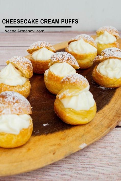 Cream Puff Pastry, Cream Puffs Easy, Cream Cheese Puffs, Cheesecake Cream, Make Cheesecake, Desserts Pastry, Cream Puff Recipe, Homemade Snickers, Puff Recipe