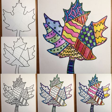 Leaf Zentangle, Maple Leaf Art, Easter Bunny Craft, Arts And Crafts Ideas, Bunny Craft, 2nd Grade Art, Fall Arts And Crafts, Fall Art Projects, 4th Grade Art