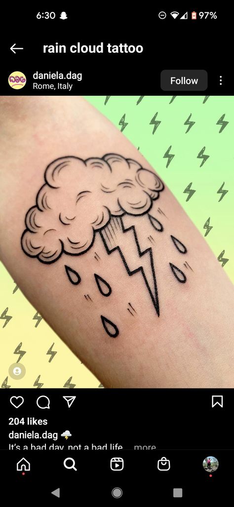 American Traditional Rain Cloud Tattoo, Cat On A Cloud Tattoo, Raining Cloud Tattoo, Weather Tattoo Ideas, Thundercloud Tattoo, Raincloud Tattoo, Storm Cloud Tattoo, Rain Tattoo Ideas, Husband Tattoos