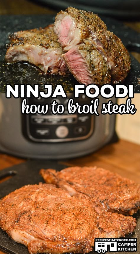 Are you wondering how to cook steak in your Ninja Foodi? We love broiling steak in the Ninja Foodi! It is the perfect way to make a great steak when you can't grill out! Ninja Foodi One Pot Meals, Steak Ninja Foodi, Ninja Foodi Steak, Ninja Pressure Cooker, Food Ninja, Broiled Steak, Air Fryer Ninja, Ninja Grill, Ninja Foodie Recipes