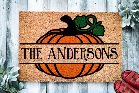 Fall Door Mats, Pumpkin Doormat Diy, Coir Doormat Diy Fall, Doormat With Last Name, Autumn Leaves Door Mat, Pumpkin Family, Door Mat Diy, Fall Doormat, Halloween Door Mat