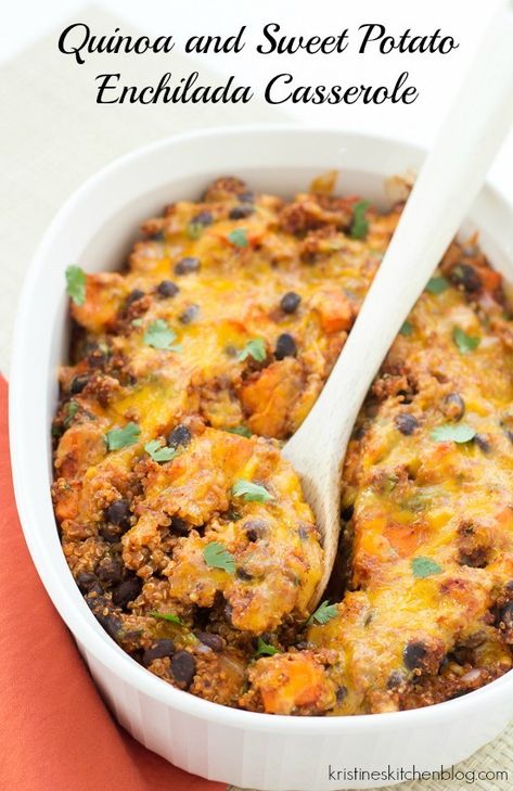 Sweet Potato Enchilada Casserole, Quinoa Enchilada Bake, Vegetarian Enchilada Casserole, Enchiladas Healthy, Quinoa Casserole, Enchilada Bake, Quinoa Sweet Potato, Vegetarian Enchiladas, Healthy Casseroles