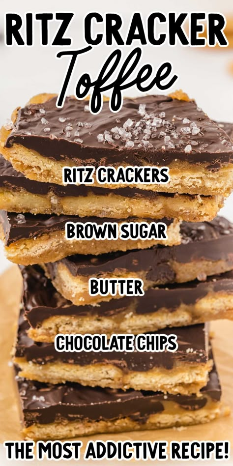 Pecan Ritz Crackers, Toffee Crackers Club, Ritz Cracker Sweet Treats, Toffee Chips Recipes, Club Cracker Toffee, Ritz Cracker Toffee Recipe, Ritz Cracker Dessert, Ritz Cracker Toffee, Melted Chocolate Chips