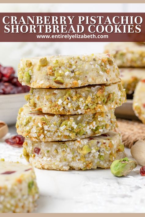 Buttery, melt-in-your-mouth shortbread cookies packed with vibrant pistachios and tart cranberries. The perfect festive treat that's easy to slice and bake! Pistachio Cranberry Shortbread, Cookies With Pistachios, Walnut Shortbread Cookies, Cranberry Pistachio Shortbread Cookies, Cranberry Pistachio Shortbread, Pistachio Shortbread Cookies, Cranberry Pistachio Cookies, Cranberry Shortbread Cookies, Pistachio Bread