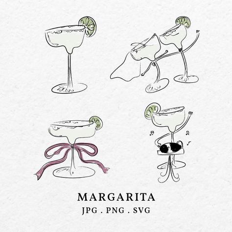 Margarita Drawing, Elegant Illustration, How To Draw A Margarita Drink, Margarita Doodle, Cocktail Doodle, Margarita Illustration, Drawn Cocktails, Hand Drawn Cocktails, Margarita Illustration Cocktail