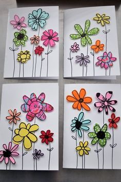 Paper Scraps Flower Cards Cards With Flowers, Diy Mother's Day Crafts, Tablet Weaving, Mothers Day Crafts For Kids, Crafts For Kids To Make, Mother's Day Diy, Mors Dag, Paper Crafts For Kids, Flower Ideas