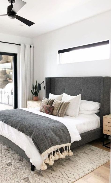 59+ New trend modern Bedroom Design Ideas for 2020 - Page 49 of 59 - Cool Women Blog Gray Bed, Grey Headboard, Master Bedrooms Decor, White Bedroom, Contemporary Bedroom, Modern Bed, Johannesburg, Minimalist Bedroom, Nottingham