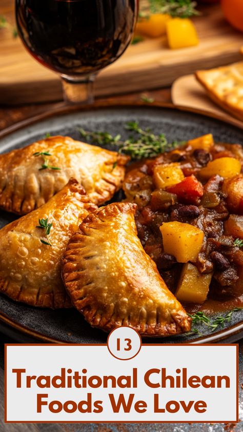 A plate of traditional Chilean empanadas served alongside a hearty stew, showcasing the rich and authentic flavors of Chilean cuisine. Chilean Dinner Recipes, Authentic Recipes From Around The World, Peru Recipes, Chilean Salad, Chilean Empanadas, South American Food, Food From Around The World, Chilean Food, South American Recipes