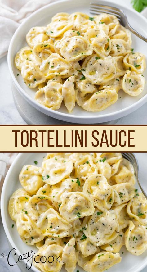 Creamy Sauce For Tortellini, Tortellini Pasta Sauce Easy Recipes, Recipes With Chicken Tortellini, Brown Butter Tortellini Recipes, Garlic Tortellini Recipes, Creamy Lemon Tortellini, Tortellini With Butter Sauce, Tortellini Recipes Garlic Butter, Sauce Recipes For Tortellini