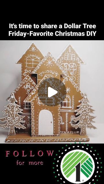 Diy Gingerbread House Decorations Indoor, Gingerbread Dollhouse Diy, Cardboard Gingerbread House Template, Gingerbread House Cardboard Diy, Diy Gingerbread Village Cardboard, Diy Gingerbread Christmas Decor, Faux Gingerbread House Diy, Diy Dollar Tree Christmas, Dollar Store Gingerbread House