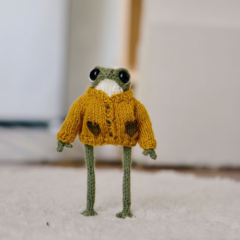 Look at the POCKETS!!! 🥹🍂🍁🌾 He’s now available on my website 🌻 #fallvibes #vintage #cottagecore #cottagelife Frogs In Clothes, Knitting Cartoon, Crochet Frog, Vintage Cottagecore, Frog And Toad, Lizards, Cute Crafts, Toad, Amphibians