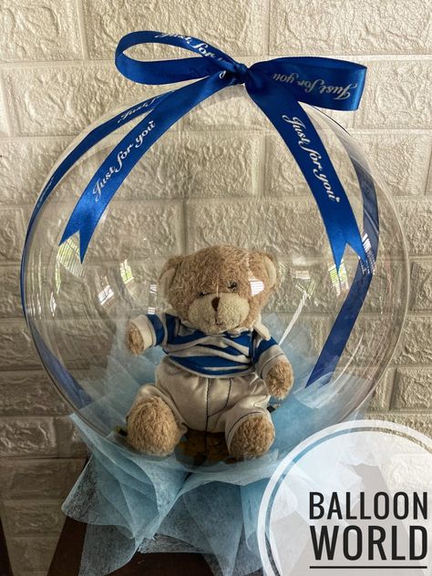 Teddy Bear Inside Balloon, Bobo Balloon With Teddy Bear, Balloon Bear, Balloon Bouquet Diy, Love Balloon, Balloon Gift, Bubble Balloons, Chocolate Bouquet, Baby Shower Fun