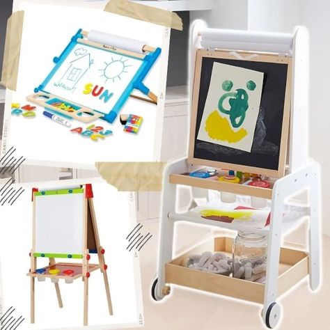 11 Best Easels For Toddlers & Kids with Storage + Paper Rolls in 2022 - The Confused Millennial Toddler Easel, Kids Art Easel, Kids Easel, Tabletop Easel, Art Cart, Art Easel, Black Chalkboard, Wooden Easel, Home Decor Hacks