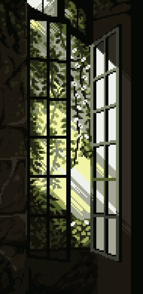 8bit Wallpaper Iphone, Dark Academia Pixel Art, Post Apocalyptic Pixel Art, Green Pixel Wallpaper, Pixel Art Lockscreen, Pixel Art Phone Wallpaper, Window Pixel Art, Pixel Wallpaper Aesthetic, Pixel Phone Wallpaper