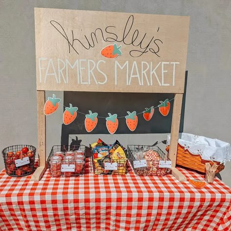 Farmer's Market girl's birthday party Farmers Market Backdrop, Farmers Market Birthday Party 1st, Farmers Market Theme Party, Rooted Garden, Miniature Pies, Farmers Market Birthday, Farmers Market Birthday Party, Farmers Market Party, Sisterhood Retreat