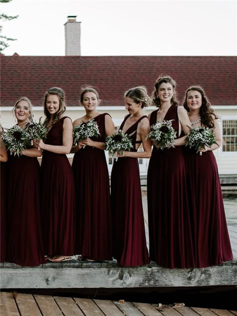 A-line Floor-length V-neck ... Dark Red Silk Bridesmaid Dress, Black White And Wine Red Wedding, Dark Wine Red Bridesmaid Dresses, Dark Red Bridesmaids Dresses, Dark Wedding Bridesmaid Dresses, Burgundy Red Bridesmaid Dresses, Bridesmaid Dresses Wine Red, Dark Maroon Bridesmaid Dresses, Dark Burgundy Bridesmaid Dresses