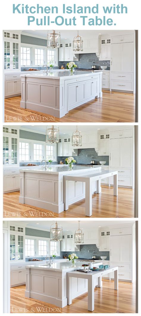 Island With Pull Out Table, Pull Out Table, Island With Stove, Kitchen Island With Stove, Kitchen Island With Sink, Unique Kitchen Design, Classic White Kitchen, Narrow Kitchen, Hidden Kitchen