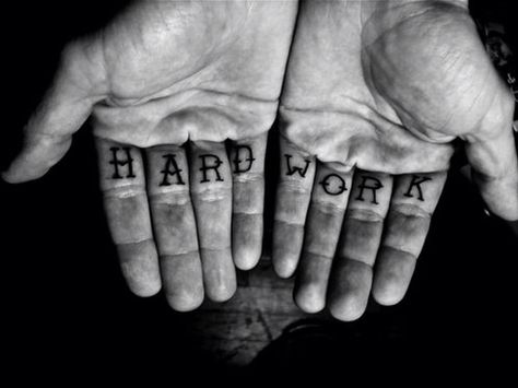 Hard Work / Work Hard finger tattoo Army Tattoos, Knuckle Tattoos, Skin Care Routine For 20s, Omerta Tattoo, Coconut Oil For Skin, Body Modification, Hand Tattoo, Man Up, Symbolic Tattoos