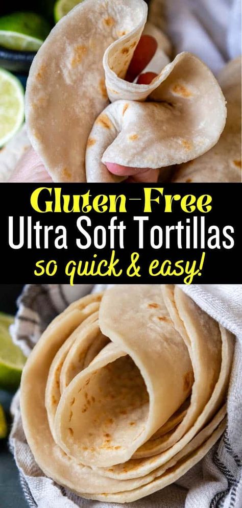 Finally you can enjoy soft, flexible gluten-free tortillas with a copycat authentic taste and texture to traditional homemade recipes! These easy tortillas made with gluten-free flour use only 4 simple ingredients and take 30 minutes start to finish. Whether you are a kitchen novice or not, everyone can learn how to make this simple GF tortilla recipe. I'll show you how! Loopy Whisk Gluten Free Tortillas, Vegan Gluten Free Tortilla Recipe, Healthier Copycat Recipes, Rhuematoid Diet, Gf Tortilla Recipe, Gluten Free Tortillas Easy, Gluten Free Flour Tortilla Recipe, Gf Flatbread, Easy Tortillas