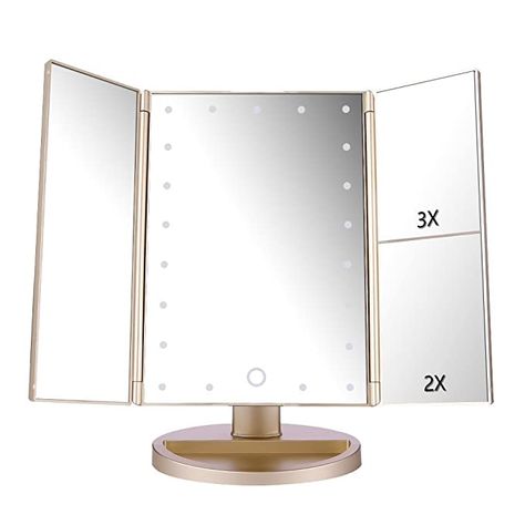 Amazon.com: deweisn Tri-Fold Lighted Vanity Mirror with 21 LED Lights, Touch Screen and 3X/2X/1X Magnification Mirror, Two Power Supply Mode Tabletop Makeup Mirror,Travel Mirror: Beauty Cheap Mirrors, Lighted Vanity, Make Up Mirror, Compact Desks, Trifold Mirror, Mirror Panels, Shaving Mirror, Desk Mirror, Makeup Vanity Mirror