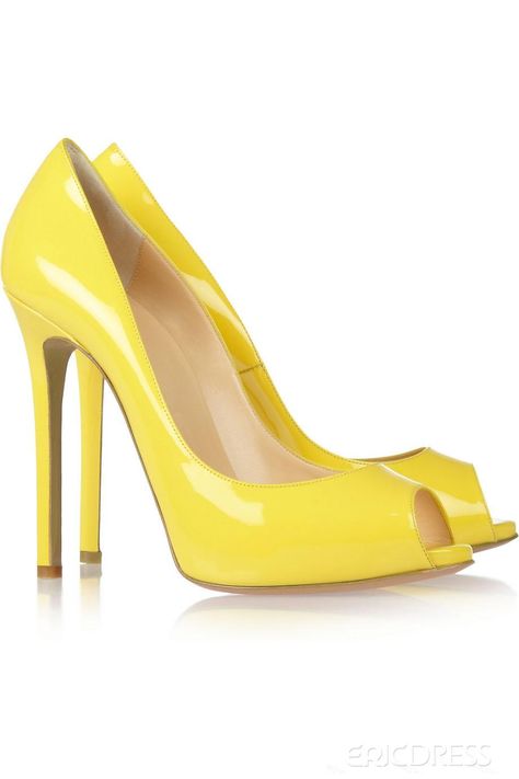 Yellow Stiletto Heel Peep Toe Pumps Pumps Mode Shoes, Christian Louboutin Boots, Jimmy Choo Heels, Grey Dress, Mellow Yellow, Louboutin Shoes, High Heel Pumps, Shoe Style, Christian Louboutin Shoes