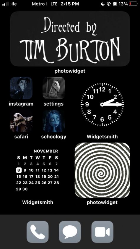 Halloween Widget Tim Burton, Tim Burton Themed Wallpaper, Tim Burton Iphone Wallpaper, Tim Burton Iphone Layout, Tim Burton Ios14 Homescreen, Music Themed Homescreen, Corpse Bride Phone Layout, Homescreen Layout Halloween, Tim Burton Phone Theme