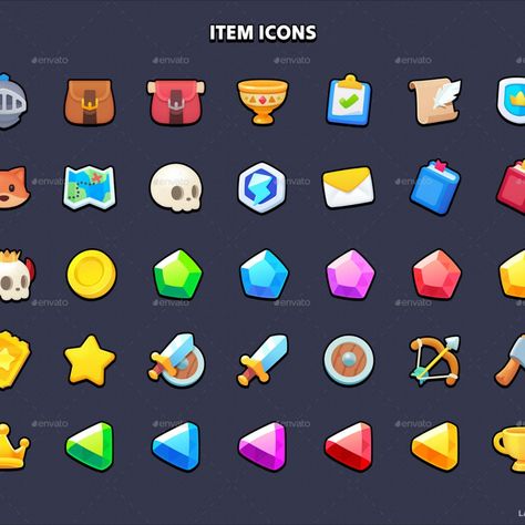 GUI - Casual Fantasy Game Icon Design, Icon Game, Game Icons, Game Gui, Ui Game, Flat Ui, Gui Design, Store Icon, 2d Game Art