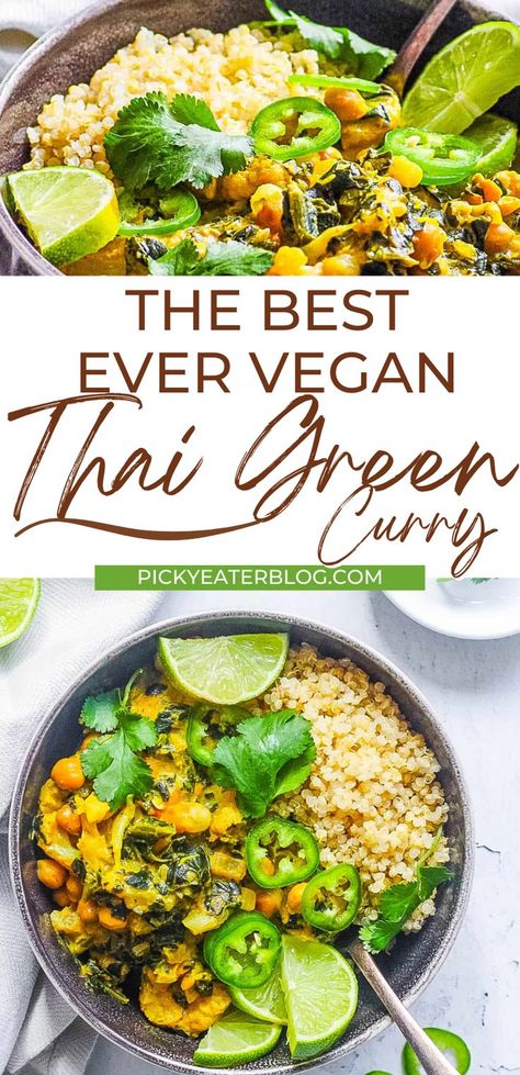 Cauliflower Green Curry, Vegan Green Thai Curry Recipes, Green Chickpea Curry, Vegetarian Green Curry Recipes, Vegan Green Curry Recipes, Kale Curry Recipes, Green Curry Chickpeas, Green Curry Vegetarian, Vegetable Thai Green Curry