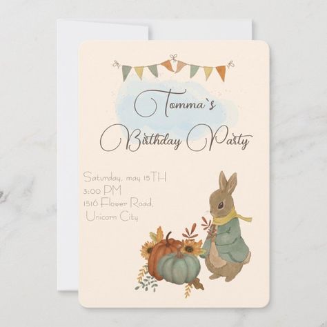 Rabbit Peter autumn Birthday Party Invitation - tap/click to get yours right now! #peter #rabbit, #beatrix #potter #gifts, Autumn Birthday Party, Cute Birthday Party Ideas, Autumn Birthday, Peter Rabbit Birthday, Flower Road, Cute Birthday Party, Rabbit Birthday, Fall Birthday Parties, Fall Birthday