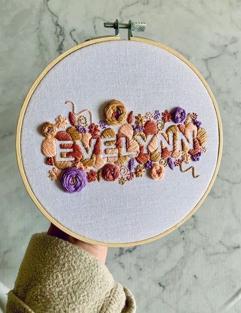 Name Embroidery Hoop, How To Embroider Letters, Wooden Embroidery Hoops, Diy Embroidery Kit, Name Embroidery, Stitch Guide, Calico Fabric, Personalized Embroidery, Hand Embroidery Art