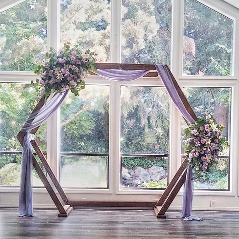 Centerpiece With Lavender, Lavender Alter Arrangements, Lavender And White Themed Wedding, Purple Floral Arch Wedding, Lavender Arbor Wedding Arches, Lavender Wedding Arch Ideas, Lavender Wedding Theme Flowers, Lavender Ceremony Decor, White And Lavender Wedding Decorations