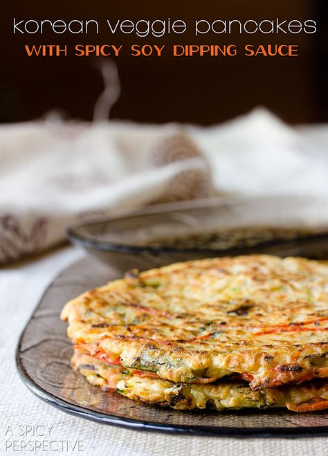 The BEST Veggie Korean Pancake Recipe: Pajeon Korean Veggies, Korean Pancake Recipe, Soy Dipping Sauce, Veggie Pancakes, Korean Pancake, Vegetable Pancakes, A Spicy Perspective, Korean Dishes, Asian Cooking