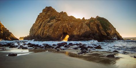 Pfeiffer Beach in the Big Sur area is definitely off the beaten path, but well worth the drive. Just south of Big Sur Station on Highway 1 is unsigned Syca Big Sur Lodge, Beaches In California, California Waterfalls, Pfeiffer Beach, Los Padres National Forest, California Roadtrip, California Beaches, California Camping, Camping Places