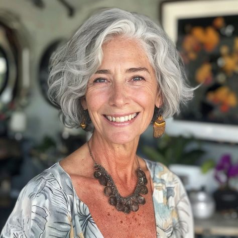 Short Grey Wavy Hair, Grey Hair Bob Older Women, 70 And Fabulous, Gray Hairstyles For Women, Gray Shag, Grey Hairstyle, Curly Bobs, Grey Bob Hairstyles, Gray Hairstyles