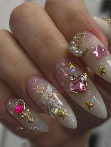 4d Nail Art, Ongles Bling Bling, Sailor Moon Nails, Kpop Nails, Moon Nails, Anime Nails, Grunge Nails, Simple Gel Nails, Nail Candy