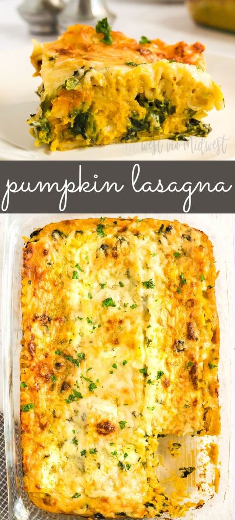 Pumpkin Lasagna Dinner, Lasagna Recipe Vegetarian, Lasagna Dinner, Pumpkin Spinach, Pumpkin Casserole, Pumpkin Lasagna, Meat Lasagna, Potluck Dinner, Pumpkin Sauce