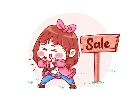 Cute and kawaii girl announcing sale man... | Premium Vector #Freepik #vector #sale #girl #cartoon #shopping Shopping Illustration Art, Shopping Animation, Shopping Drawing, Shopping Cartoon, Cartoon Shopping, Shopping Illustration, Chibi Illustration, Cute Animation