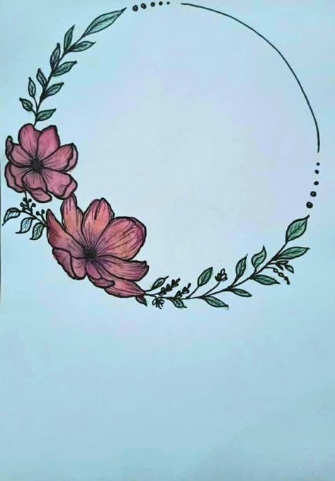 Beautiful vintage look. Beautiful crystal sharp Circle Ideas Drawing, Front Page Circle Design For Project, Drawing Inside A Circle, Circle Front Page Design, Circle Border Designs For Projects, Floral Circle Frame Design, Flower Circle Drawing, Circle Border Design, Floral Circle Border