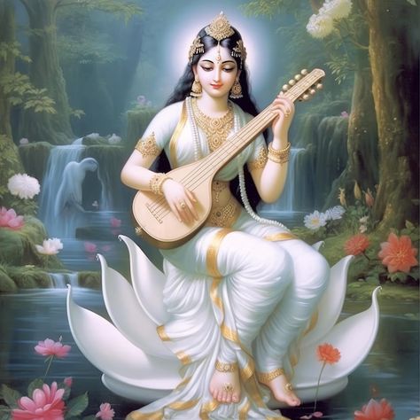 Lord Saraswati, Saraswathi Devi, Saraswati Picture, Saraswati Painting, Hindu Goddesses, Saraswati Mata, Maa Saraswati, Saraswati Photo, Jai Ganesh